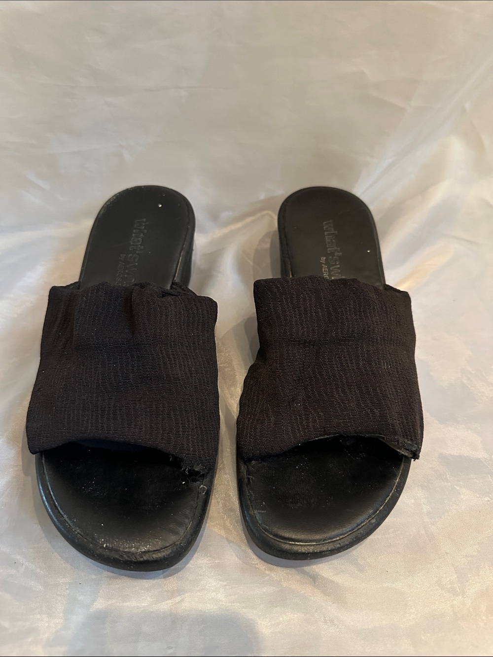Black Slide Sandals with Fabric Upper - Unbranded